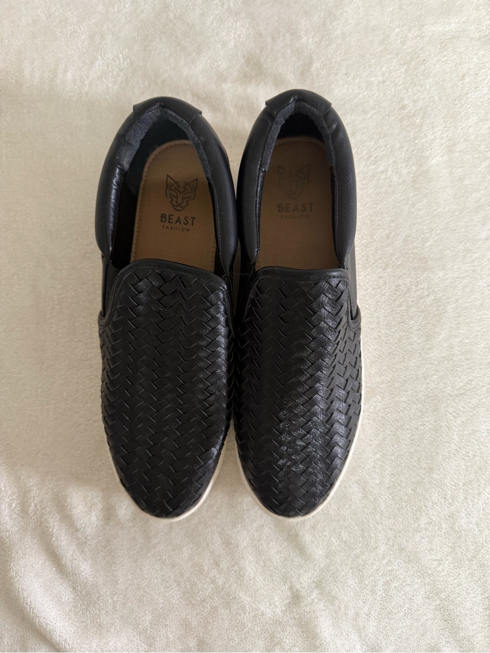 BEAST FASHION Black Woven Slip-On Loafers